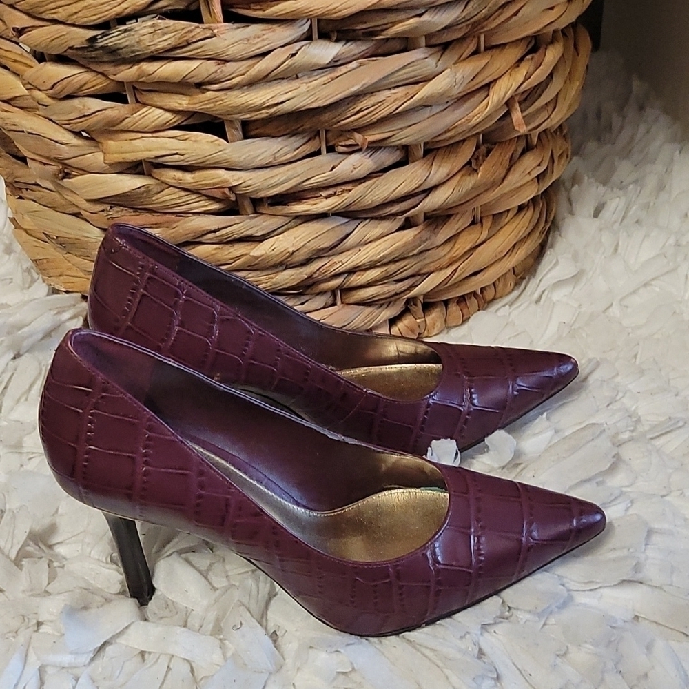 Lauren Ralph Lauren maroon sarina Embossed leather heels